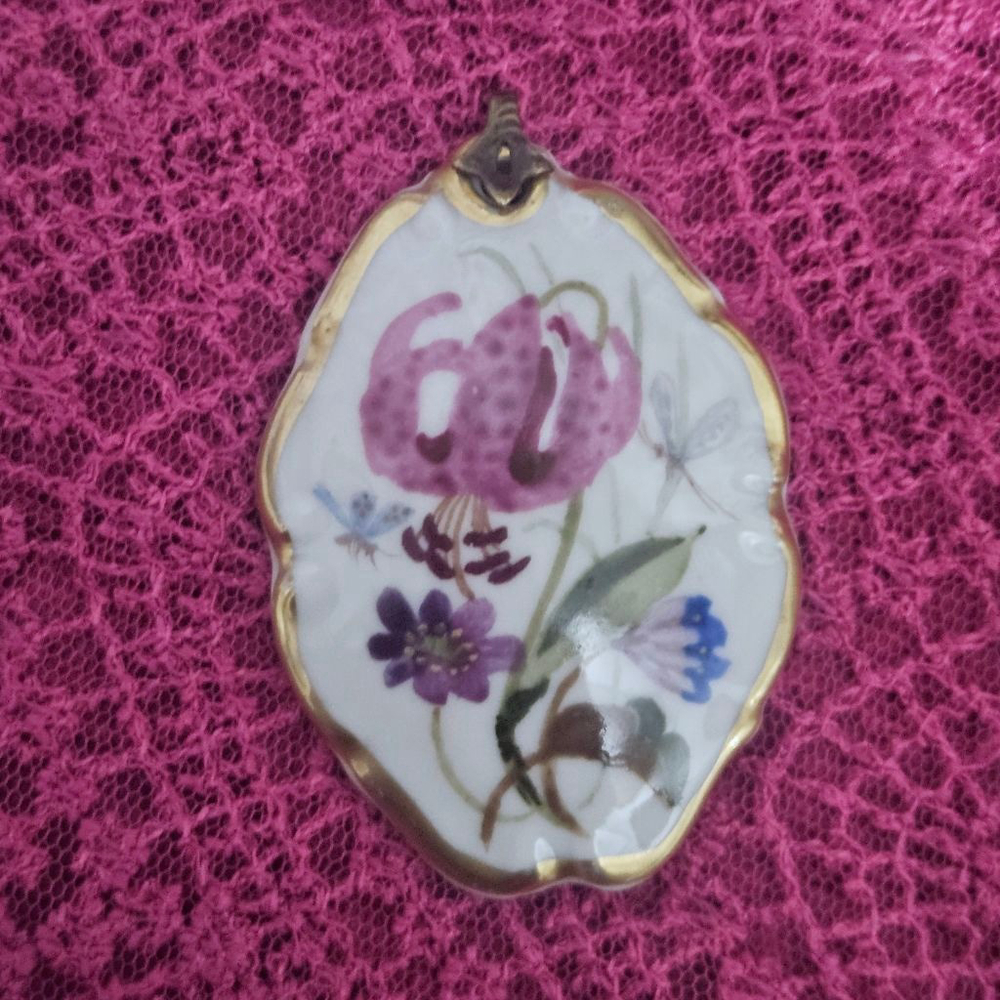 Vintage Bavaria Floral Hand Painted Porcelain Pendant